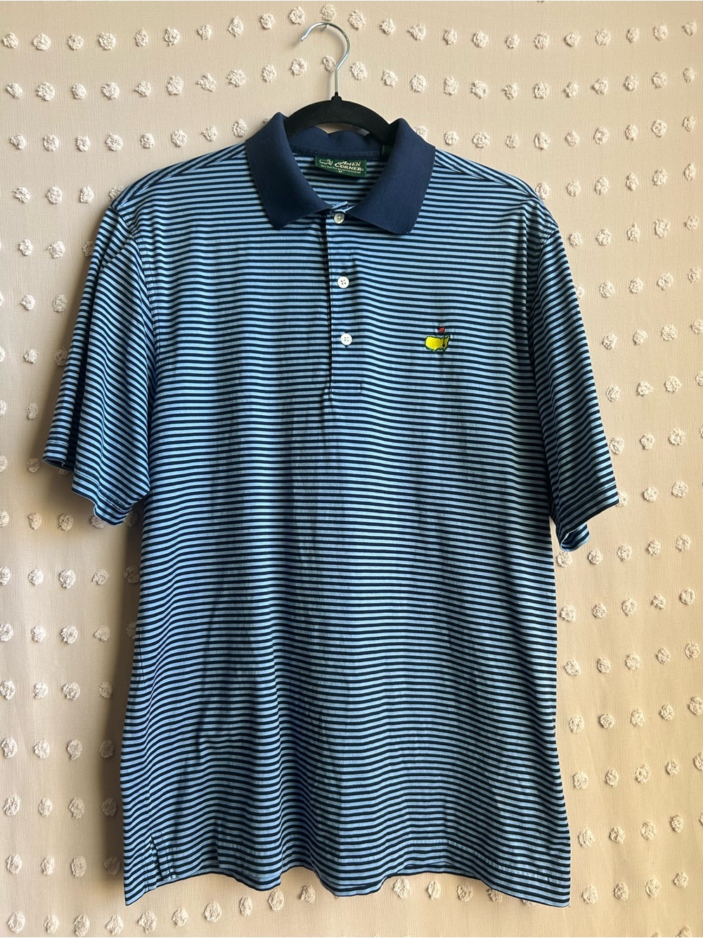 Masters Amen Corner Striped Short Sleeve Pima Cotton Polo Sz M Blue